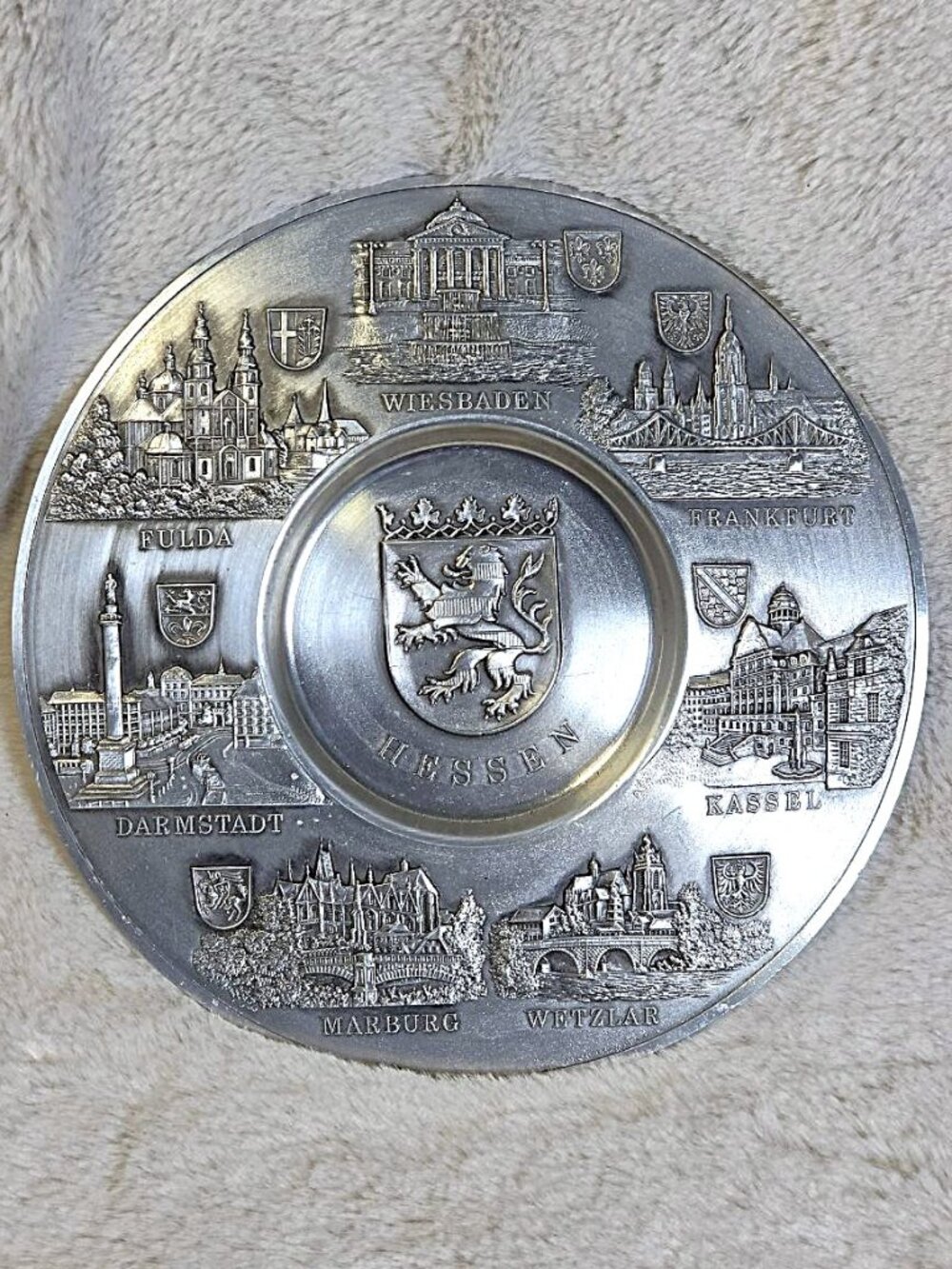 Vintage Zinn-Becker 95% Pewter Souvenir Wall Plate Germany Hessen - #A